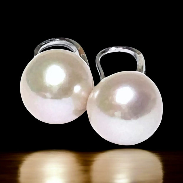 Round White Pinkish 11.5- 11.7mm Edison Cultured Pearl Dangle Earrings