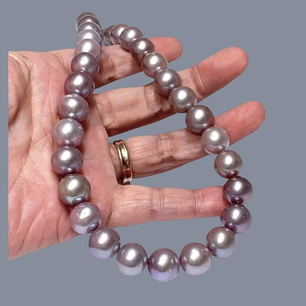 Huge 11 - 12mm 38 pcs Edison Purple Lavender Round Pearl 16" Strand