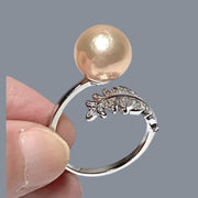 Delicate Leaf Band 11.8mm Peach Gold Round Edison Pearl Ring, Size 10