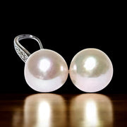 Round White Pinkish 11.5- 11.7mm Edison Cultured Pearl Dangle Earrings