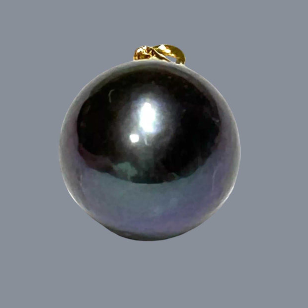 Genuine 11mm Peacock Black Pinkish Round Edison Pearl Pendant