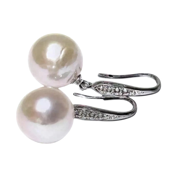 Round White Pinkish 11.5- 11.7mm Edison Cultured Pearl Dangle Earrings