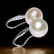 Round White Pinkish 11.5- 11.7mm Edison Cultured Pearl Dangle Earrings