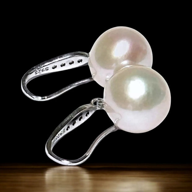 Round White Pinkish 11.5- 11.7mm Edison Cultured Pearl Dangle Earrings