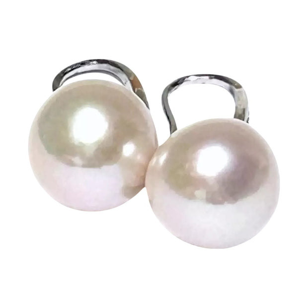 Round White Pinkish 11.5- 11.7mm Edison Cultured Pearl Dangle Earrings