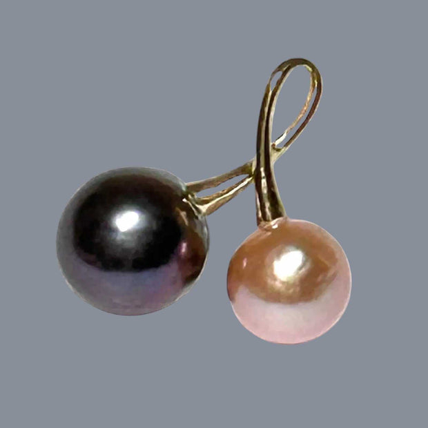 Round 9.2 & 11.5mm Edison Peach/Black Cultured 2 Pearl Pendant