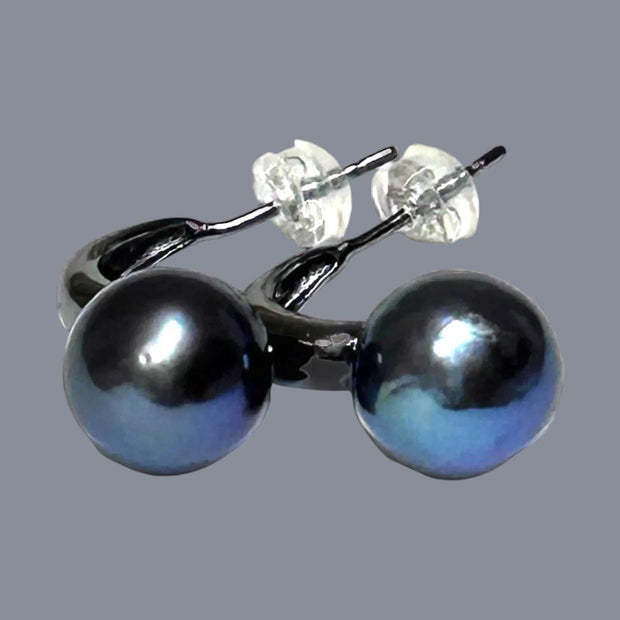 925 Sterling Silver Black Rhodium Edison Peacock Blue Pearl Earrings