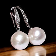 Round White Pinkish 11.5- 11.7mm Edison Cultured Pearl Dangle Earrings