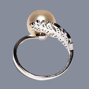 Delicate Leaf Band 11.8mm Peach Gold Round Edison Pearl Ring, Size 10