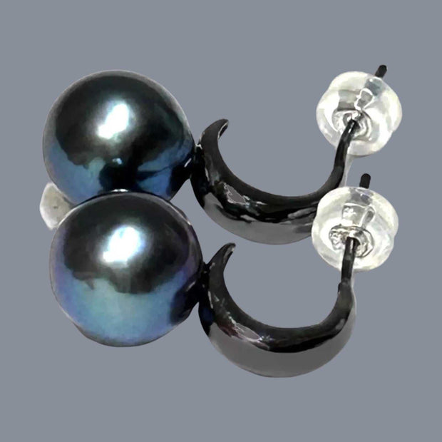 925 Sterling Silver Black Rhodium Edison Peacock Blue Pearl Earrings