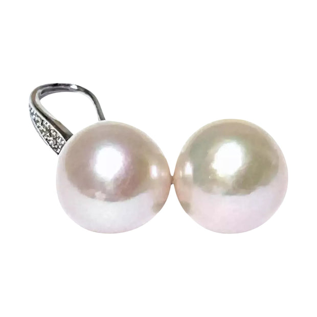 Round White Pinkish 11.5- 11.7mm Edison Cultured Pearl Dangle Earrings