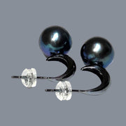 925 Sterling Silver Black Rhodium Edison Peacock Blue Pearl Earrings