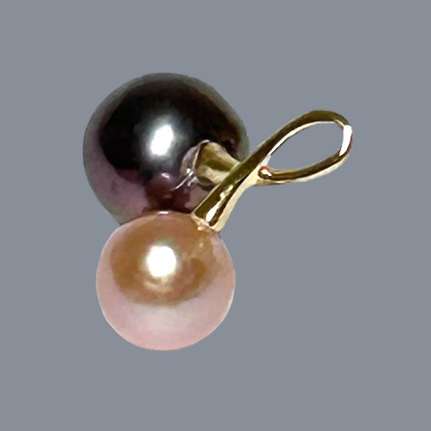 Round 9.2 & 11.5mm Edison Peach/Black Cultured 2 Pearl Pendant