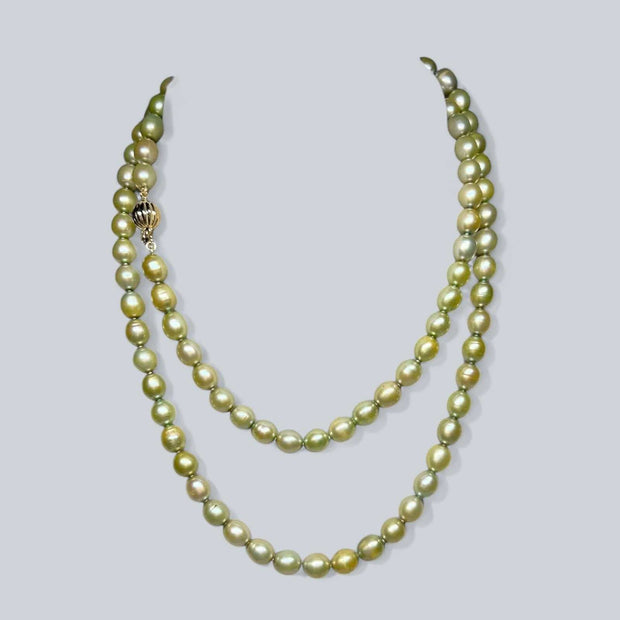 Oval 7 x 9mm Champagne Green Cultured Pearl 33" Necklace