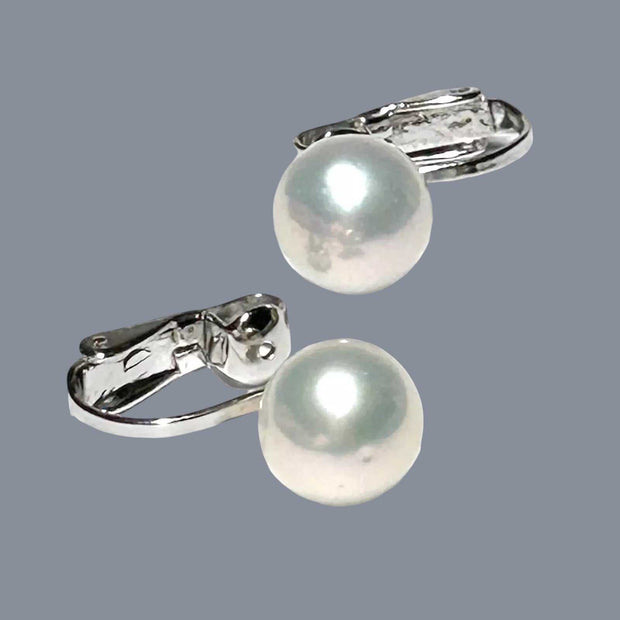 5A Luster 9.2mm Natural White Edison Round Pearl Clip-On Earrings