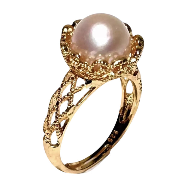 Exquisite 10.3mm Purple Pink Edison Round Cultured Pearl Ring Size 7