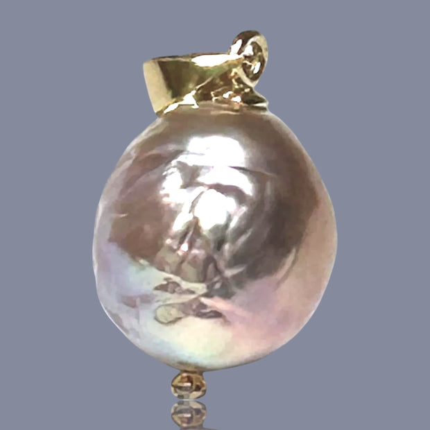 Unique 12.2x14mm Natural Purple Pink Rainbow Keshi Pearl Pendant