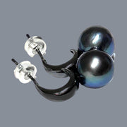 925 Sterling Silver Black Rhodium Edison Peacock Blue Pearl Earrings