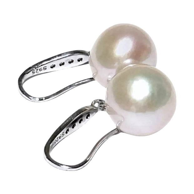 Round White Pinkish 11.5- 11.7mm Edison Cultured Pearl Dangle Earrings