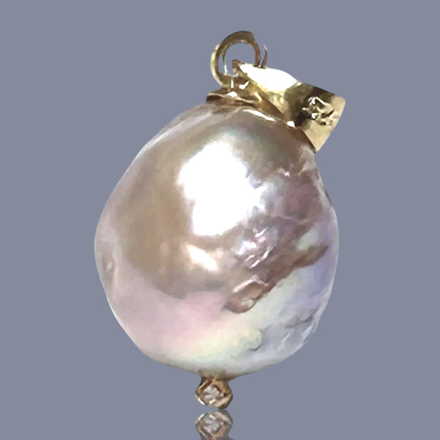 Unique 12.2x14mm Natural Purple Pink Rainbow Keshi Pearl Pendant