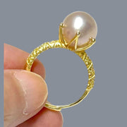 Classic 10mm Edison Natural Baby Rose Pink Round Pearl Ring Size 5.5