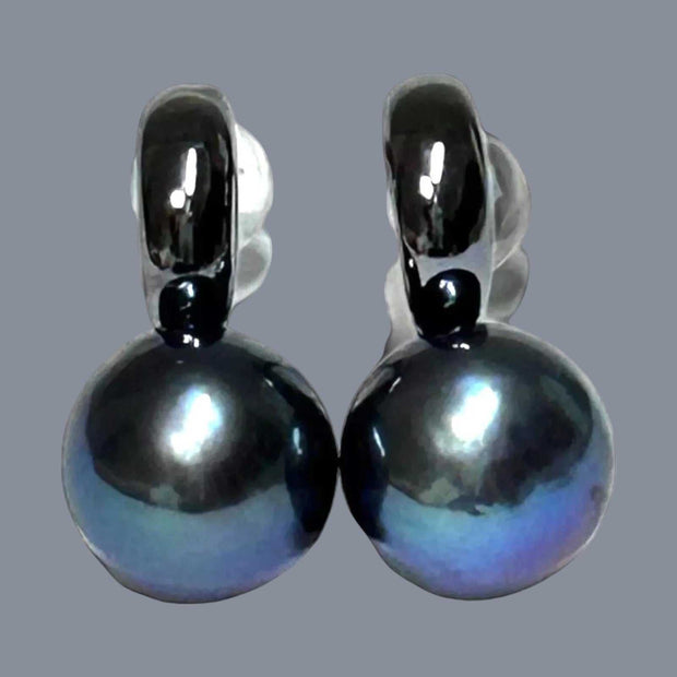 925 Sterling Silver Black Rhodium Edison Peacock Blue Pearl Earrings