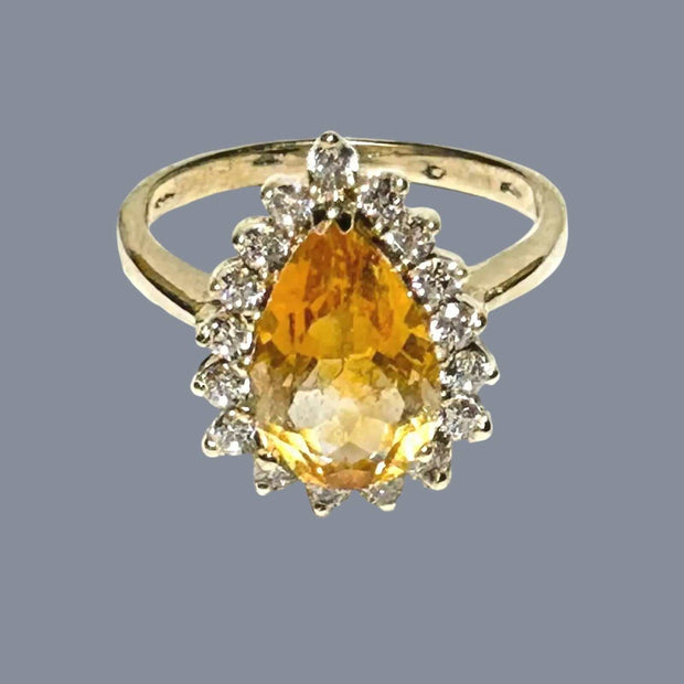 Natural 2.88 Carats 8.2 x 13mm Citrine Yellow Pear Shape Ring S 7