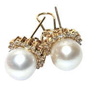 Fantastic 9.5 - 10mm White Round  Edison Pearl French Omega Earrings