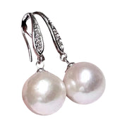 Round White Pinkish 11.5- 11.7mm Edison Cultured Pearl Dangle Earrings