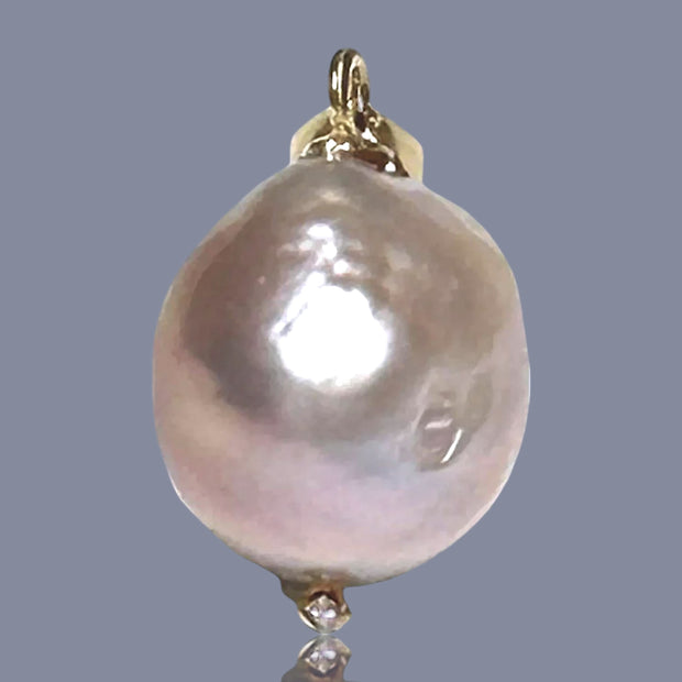 Unique 12.2x14mm Natural Purple Pink Rainbow Keshi Pearl Pendant