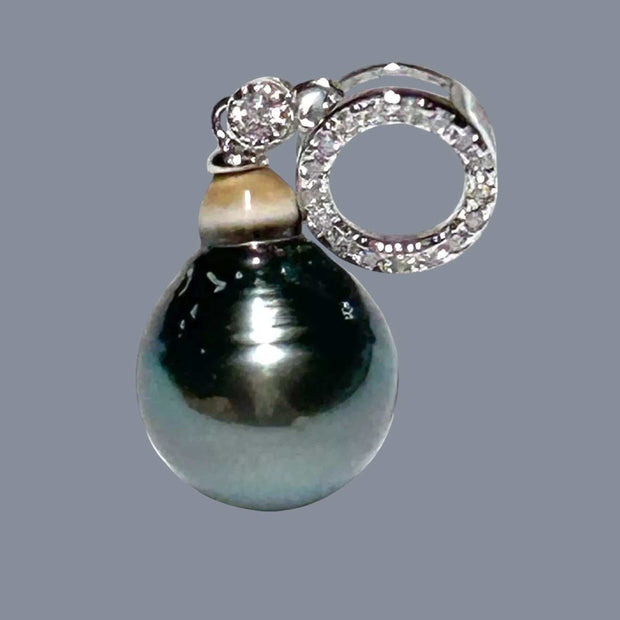 Drop 11.7 x 14.5mm Tahitian Natural Peacock Gray Green Pearl Pendant