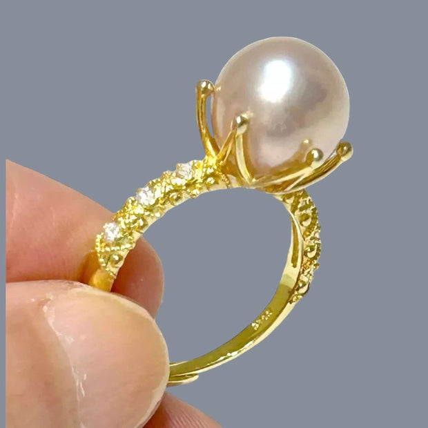 Classic 10mm Edison Natural Baby Rose Pink Round Pearl Ring Size 5.5