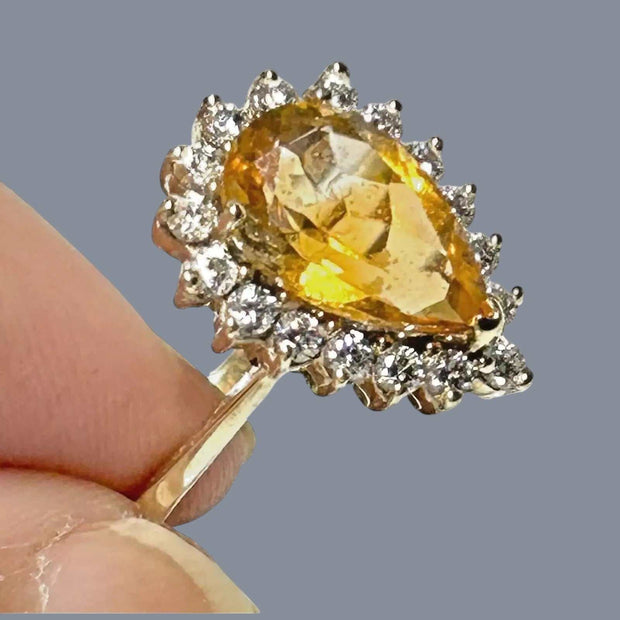 Natural 2.88 Carats 8.2 x 13mm Citrine Yellow Pear Shape Ring S 7