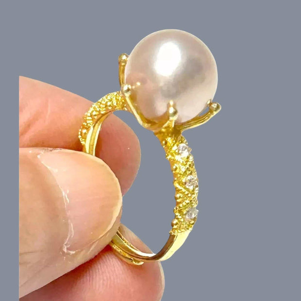 Classic 10mm Edison Natural Baby Rose Pink Round Pearl Ring Size 5.5