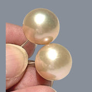 Classic Mirror Luster 11mm Peach Pink Round Edison Pearl Stud Earrings