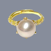 Classic 10mm Edison Natural Baby Rose Pink Round Pearl Ring Size 5.5