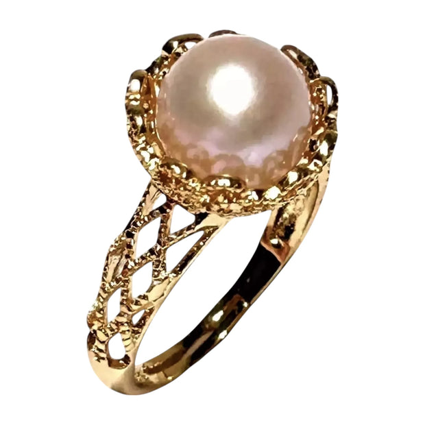 Exquisite 10.3mm Purple Pink Edison Round Cultured Pearl Ring Size 7