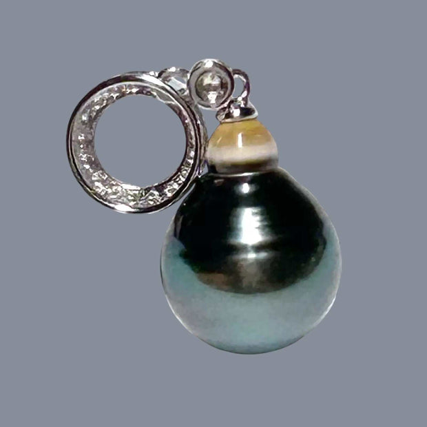 Drop 11.7 x 14.5mm Tahitian Natural Peacock Gray Green Pearl Pendant