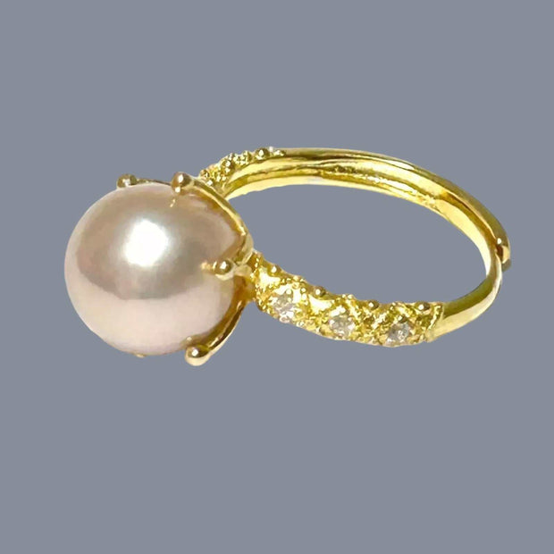 Classic 10mm Edison Natural Baby Rose Pink Round Pearl Ring Size 5.5