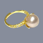 Classic 10mm Edison Natural Baby Rose Pink Round Pearl Ring Size 5.5