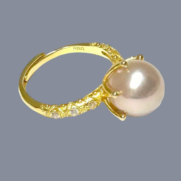 Classic 10mm Edison Natural Baby Rose Pink Round Pearl Ring Size 5.5