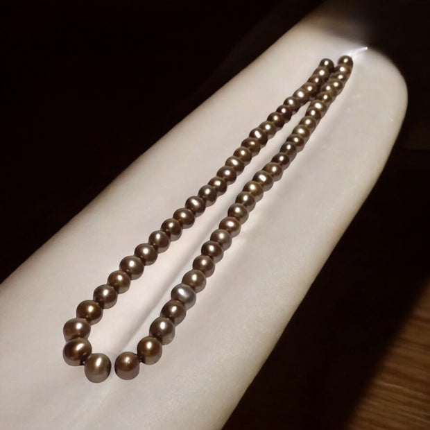 7.5 - 8.3mm Round Smoke Brown Bronze Cultured FW Pearl 16" Strand