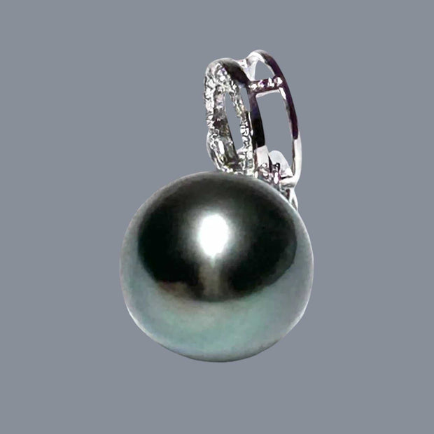 Drop 11.7 x 14.5mm Tahitian Natural Peacock Gray Green Pearl Pendant