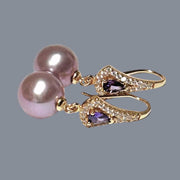 Fantastic 10 - 10.5mm Purple Lavender Pink Edison Pearl Dangle Earrings