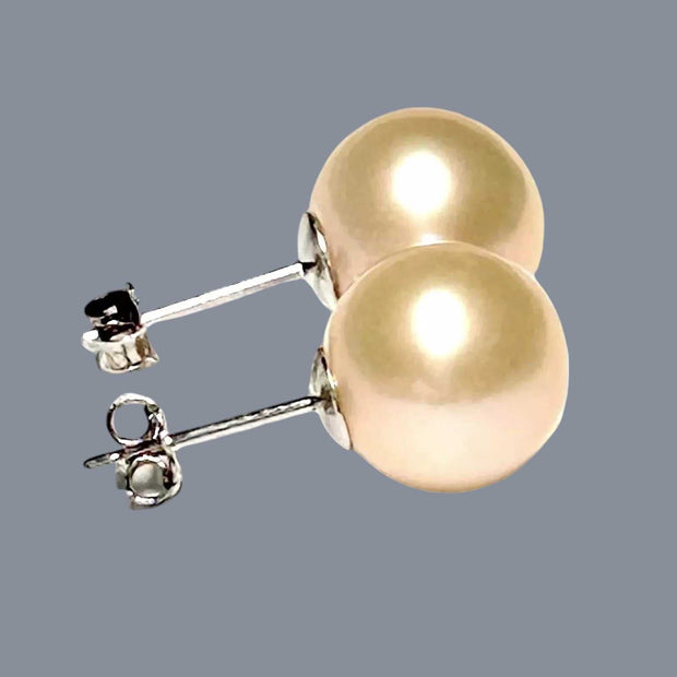 Classic Mirror Luster 11mm Peach Pink Round Edison Pearl Stud Earrings