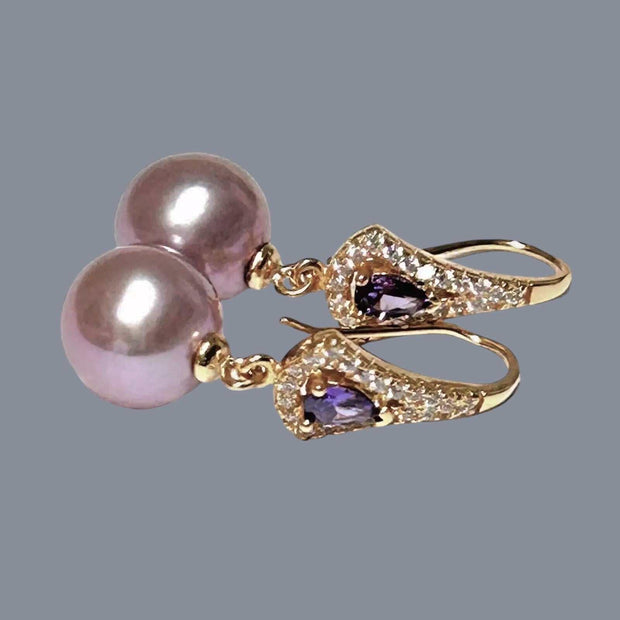 Fantastic 10 - 10.5mm Purple Lavender Pink Edison Pearl Dangle Earrings