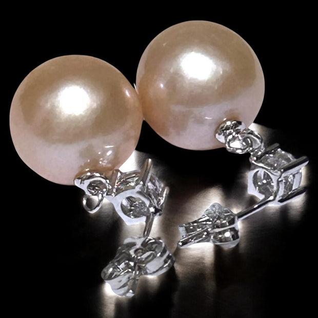 Stunning Huge 11.5mm Peach Gold Pink Edison Cultured Pearl Earrings