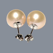 Classic Mirror Luster 11mm Peach Pink Round Edison Pearl Stud Earrings