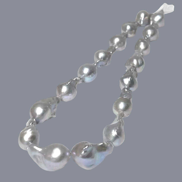 5A Baroque 14 - 25mm Silver Gray Blue Pinkish Keshi Pearl 16" Strand