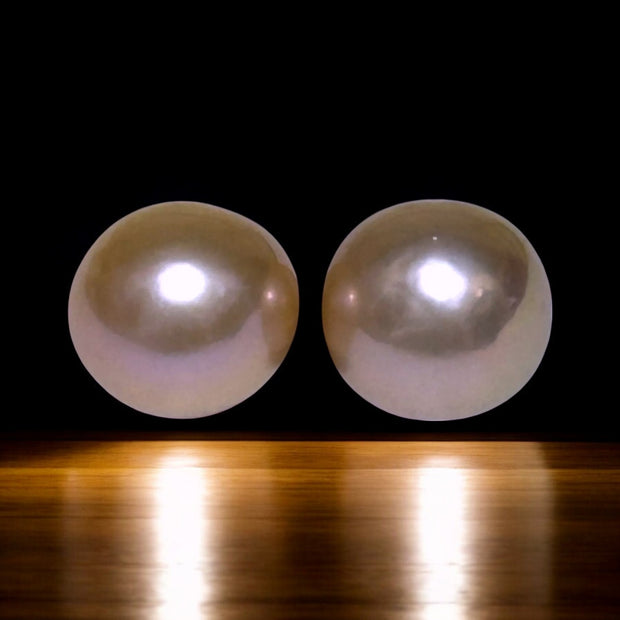 A Pair Massive 11.9 x 12.2mm Keshi Natural Purple Pink Loose Pearls